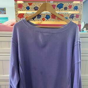 Aerie Waffle Purple Sweater Crewneck